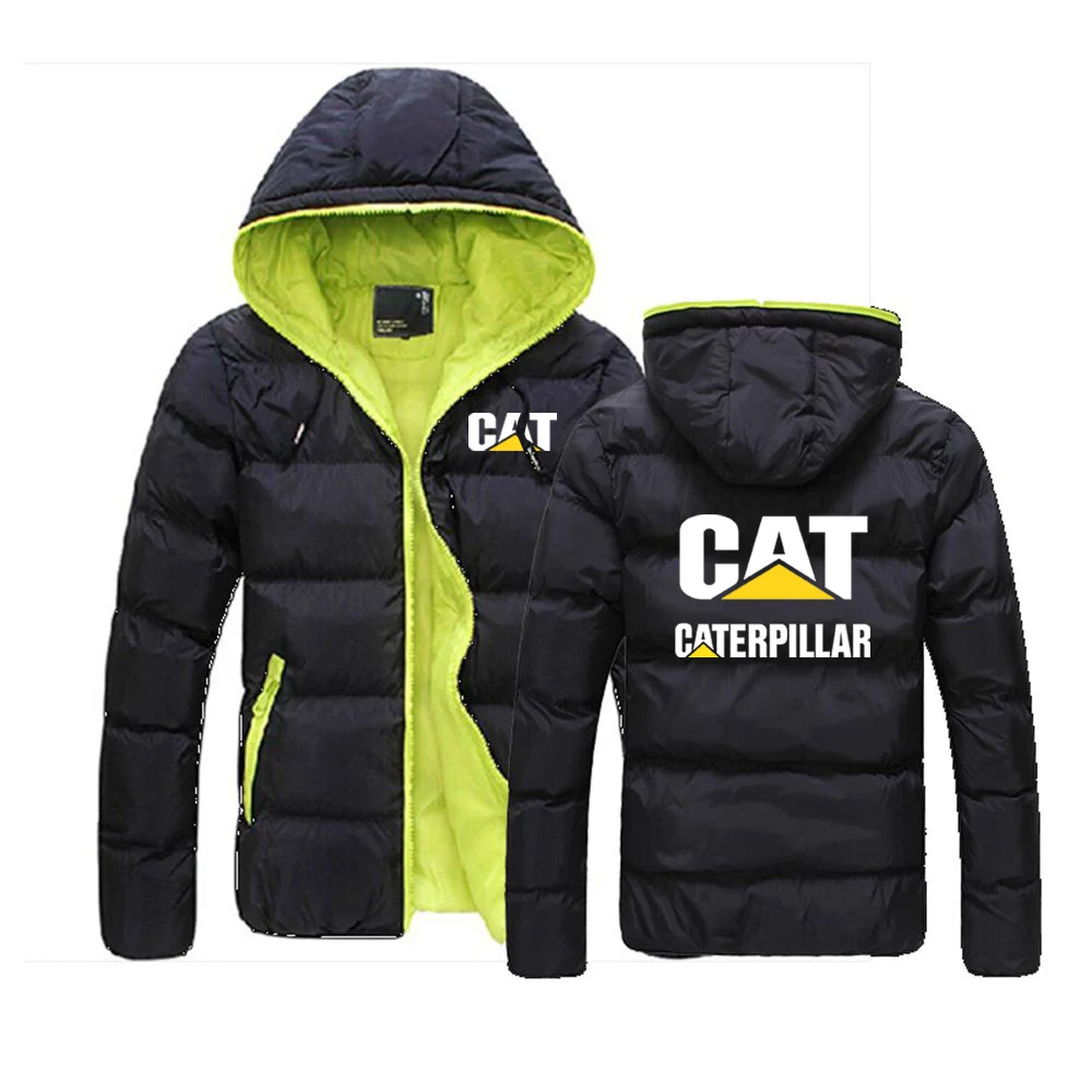 

Autumn Winter CAT Caterpillar Logo Printed Cotton Liner Zip Contrasting Color Down Coat Popular Hooded Trendy Man Padded Jacket