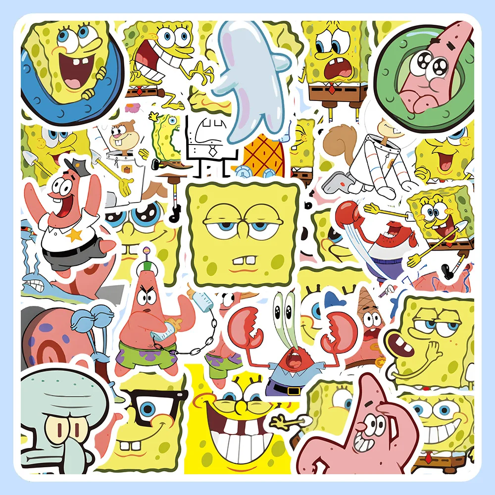 

2023 New 60 SpongeBob Stickers Cartoon Cute Pie Big Star Octopus Brother Krabs Hand Account Material Waterproof Small Stickers