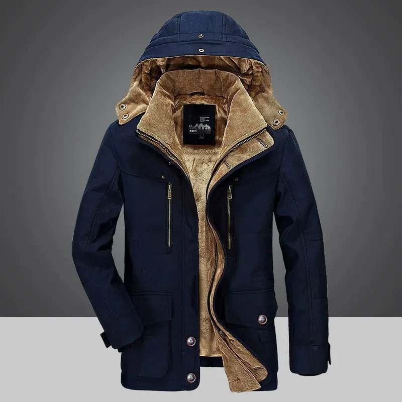 2022 Winter Men's Cotton Jacket Medium Long Plush Thickened Cotton Jacket Large Multi Pocket Cotton Jacket