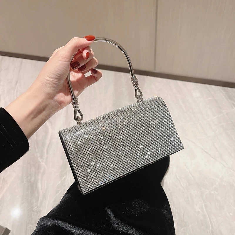 Crystal Shiny Rhinestone Diamond Square Bag Evening Bag Dinner Party Bling Clutch Purse Women's Handbag Shoulder Chain Bag