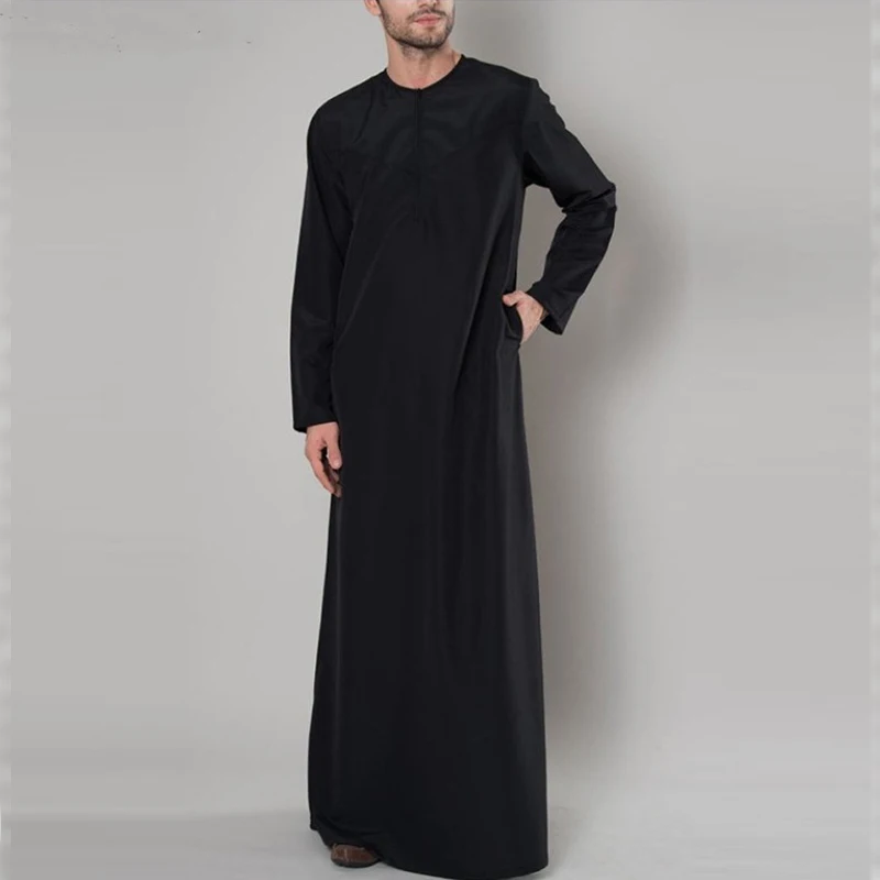 Muslim Robes Men Islamic Clothes Arabic Kaftan Long Sleeve Loose Abaya Saudi Arabia Dubai Jubba Thobe Musulman Homme Ramadan Gif