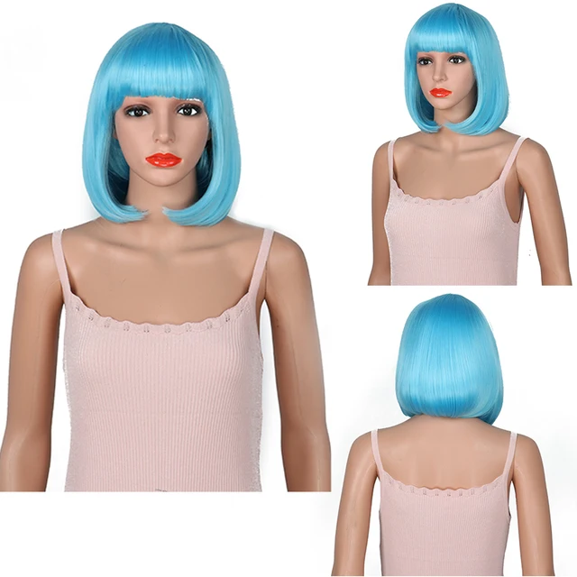 

Short Bob Wig With Bangs Orange Stright Wigs For Women Natural Lolita Daily Party Cosplay Hair Heat Resistant Synthetic Wigs