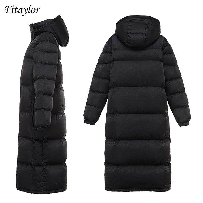

Fitaylor зимняя куртка с капюшоном и перьями для женщин 3XL размера плюс зимний пуховик Толстая пушистая куртка Parker Свободная верхняя одежда