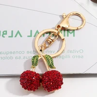 full red crystal cherry keychains for women men cute golden fruit key chain girl car pendant keychain kid bag key ring accessory