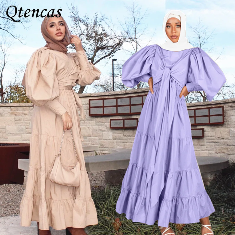

Женское мусульманское платье Abayas, длинное платье-хиджаб в стиле Дубай, Турция, марокканский кафтан, мусульманская одежда