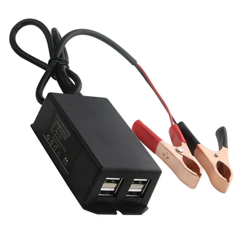 

Car Motorcycle USB Hub Charging Station for Phone DC Converter with Battery Clip 4 USB Ports Power Adapter