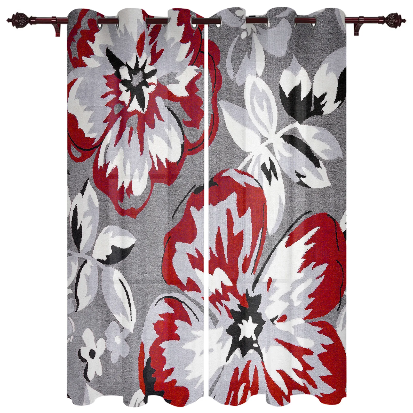 

Bedroom Kitchen Curtain Flower Red Grey Texture Window Curtains Curtains for Living Room Decorative Items