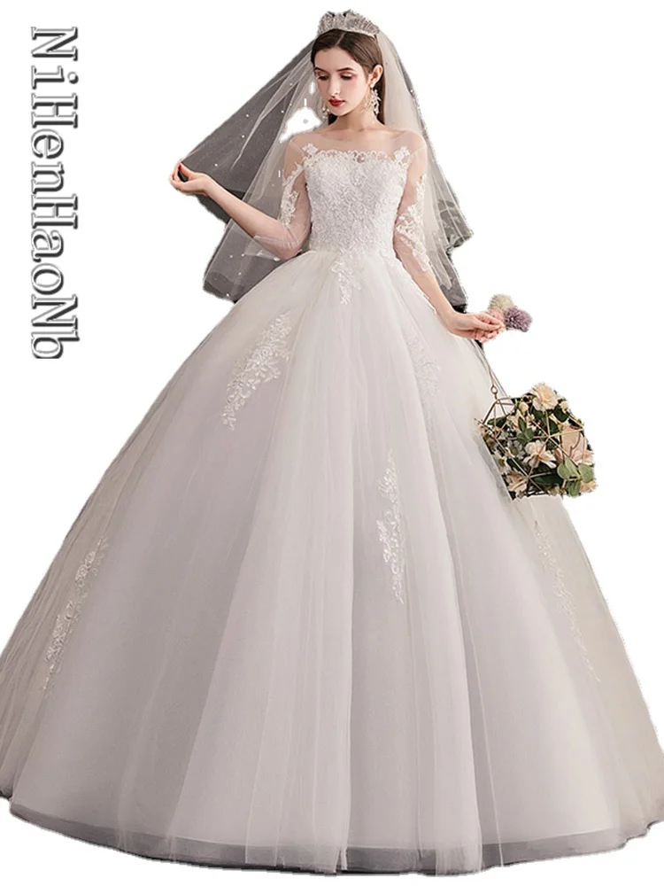 

Vestido De Noiva Wedding Dress 2023 Three Quarter Sleeve Scoop Neck Luxury Ball Gown Princess Robe De Mariee