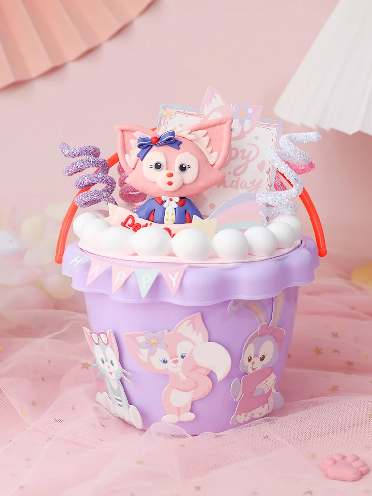 

Cream Bucket Pink Fox Chuan Sadaji Kids Cake Topper Baby Birthday Plug-in Children's Day Party Dessert Soft Pottery Baking Decor