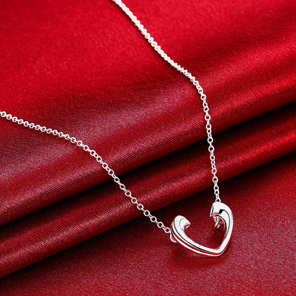 

925 Silver Color Chains Necklaces Simple Women Love Heart Necklace For Party Wedding Fashion Jewelry
