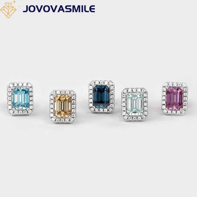 

JOVOVASMILE Moissanite Stud Earrings Women 925 Silver Sterling 1ct 5*7mm Sapphire Pink Champagne Light Blue Emerald Accessory