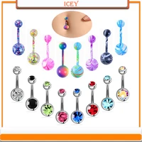 16pcs rhinestones belly ring inlaid crystal navel stud paint belly navel jewelry spot belly button ring color navel piercing