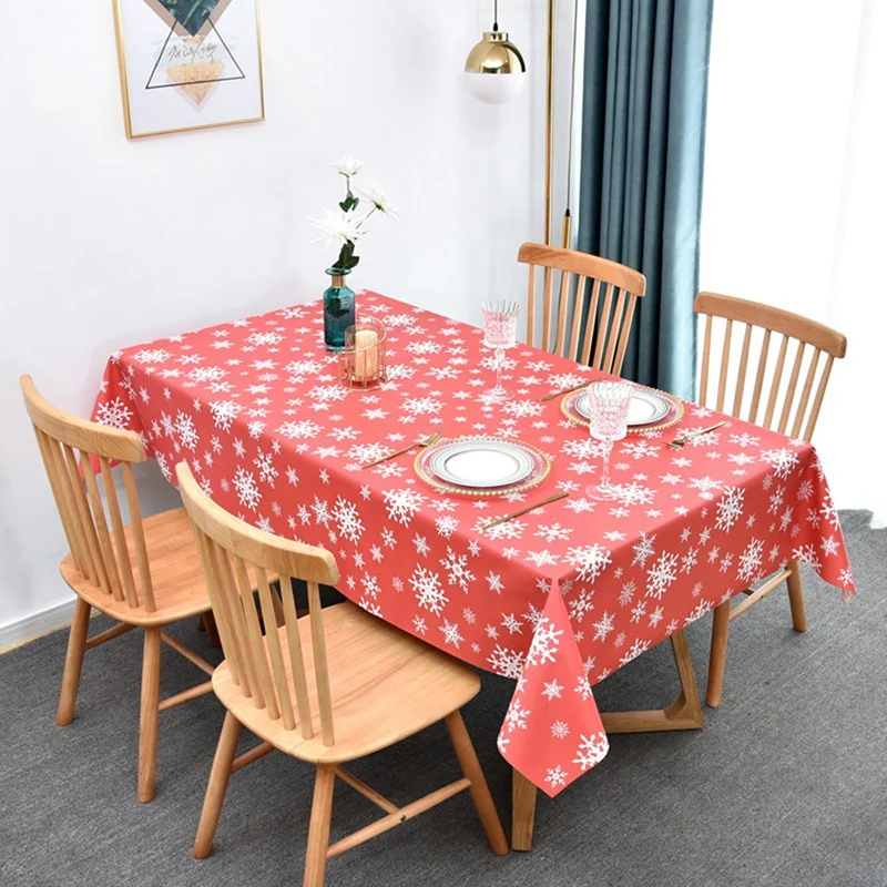 

Christmas Table Cloth Wipeable Red PVC Tablecloth Waterproof Rectangular Table Cover Protect For Kitchen Decorations