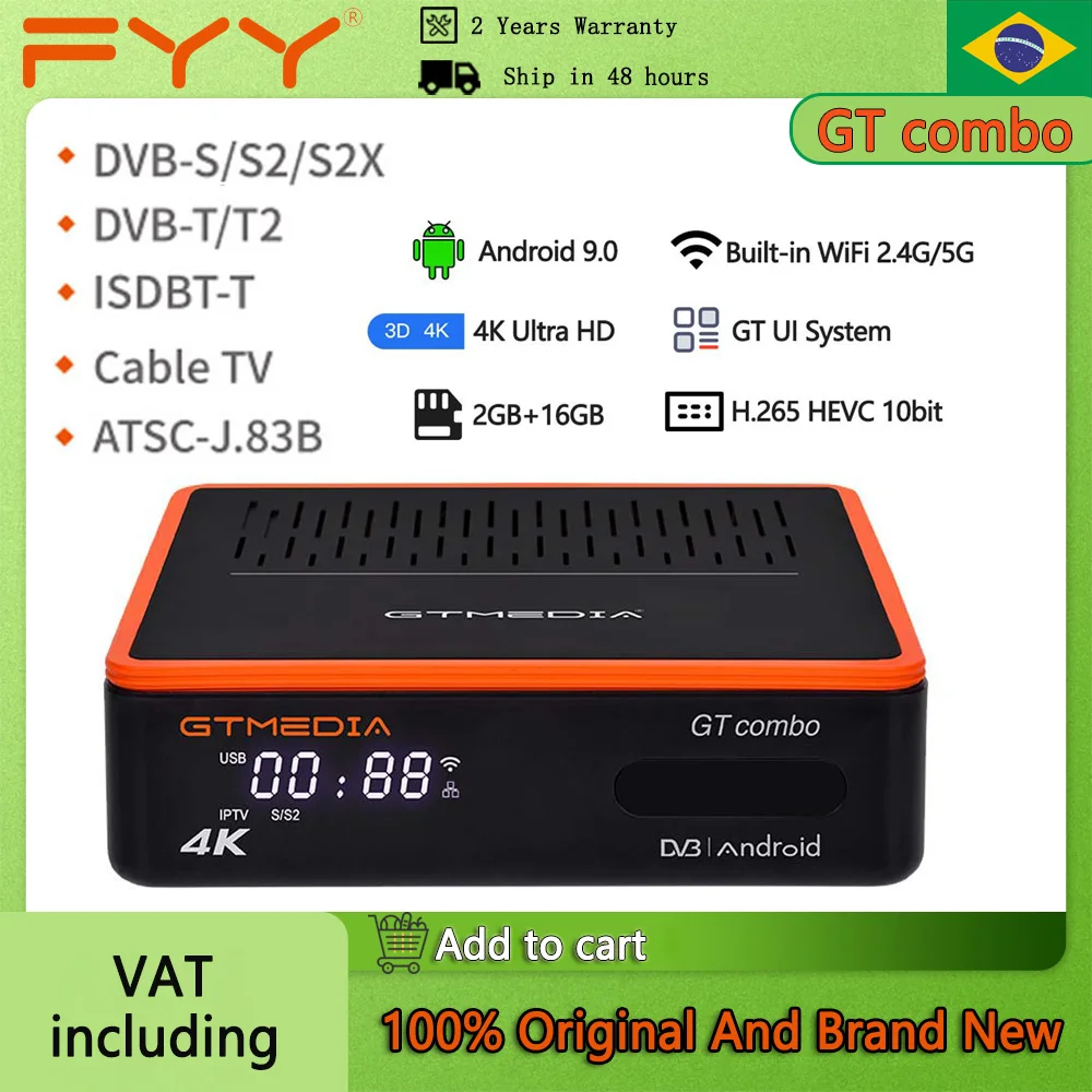 

4K/8K Android 9.0 TV Box GTmedia GTcombo Satellite TV Receiver DVB-S2 T2 C Terrestrial Decoder H.265 10bit Built in 2.4G/5G WiFi