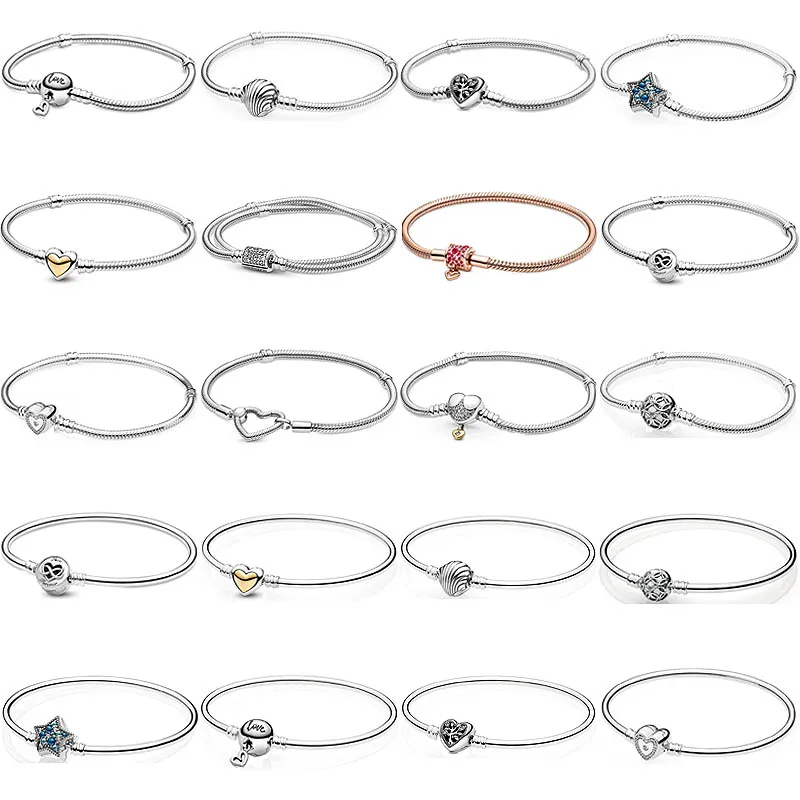 

Moments Double Wrap Freehand Heart Star Clasp Snake Chain Bracelet Fit Fashion 925 Sterling Silver Bangle Bead Charm Diy Jewelry