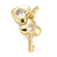 10pcs 18k brass cubic zirconia cz heart key romantic charms pendants for jewelry making diy necklace bracelet earring accessory