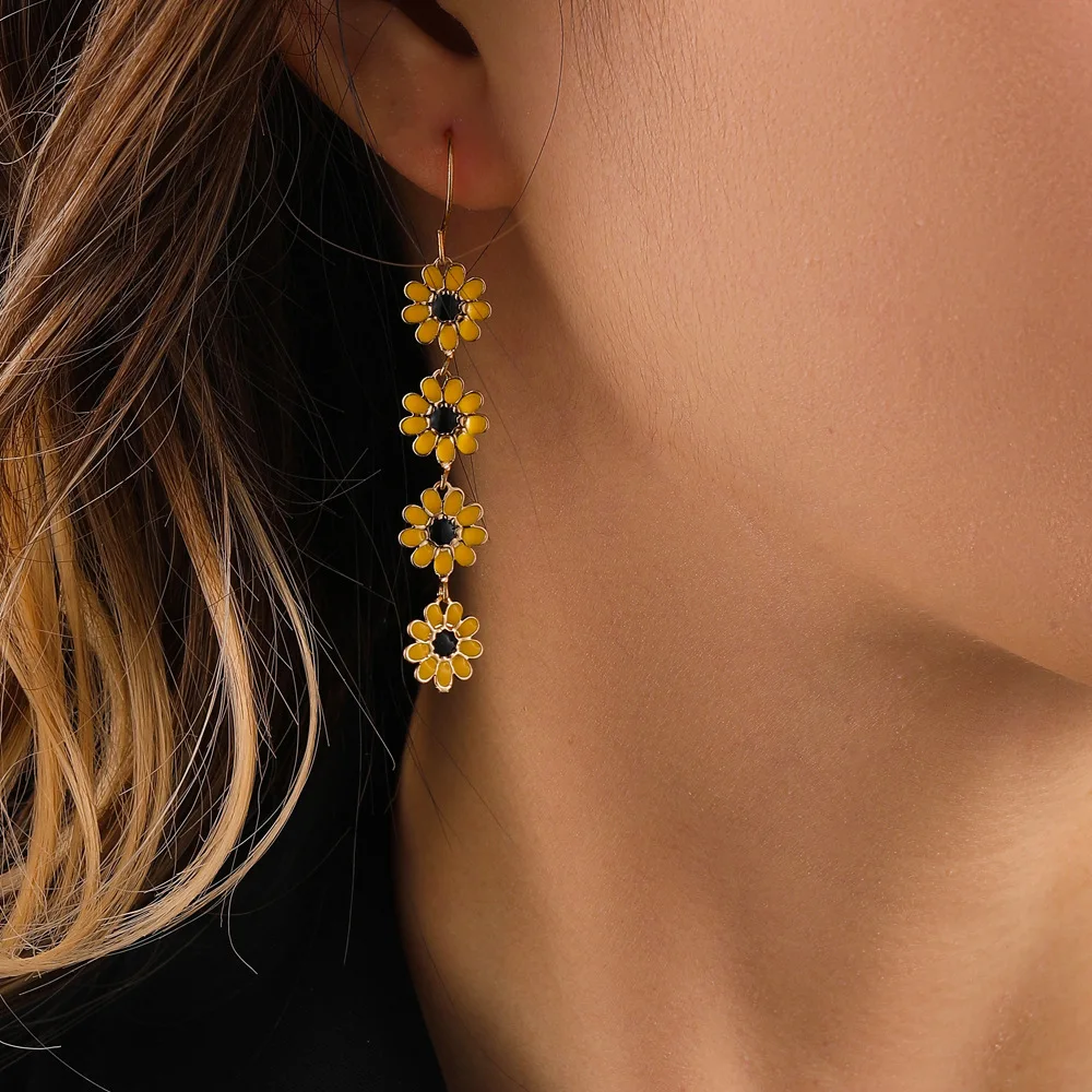 

2023 New Fashion Cute Little Daisy Flower Earrings for Women Sweet Colorful Long Earrings Girls Trendy Exquisite Jewelry Gift