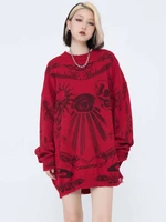 syuhgfa hip hop gothic oversized sweater knitted streetwear vintage skeleton skull rose print ripped punk pullover 2022 harajuku