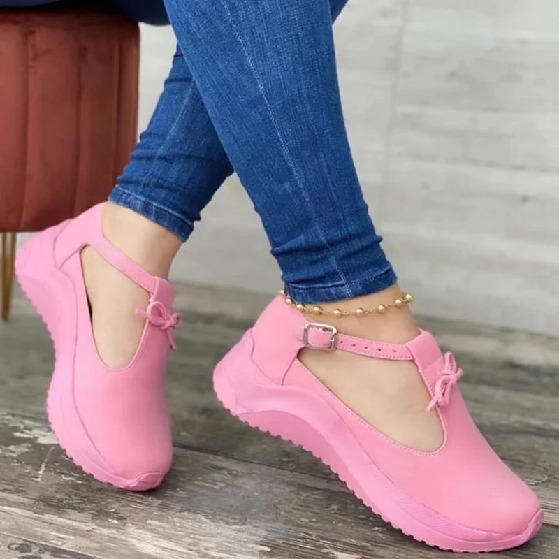 2022 NEW Women Shoes Platform Increase Casual Shoes Solid Color Round Toe Loafers Women Buckle Wedge Women's Shoes