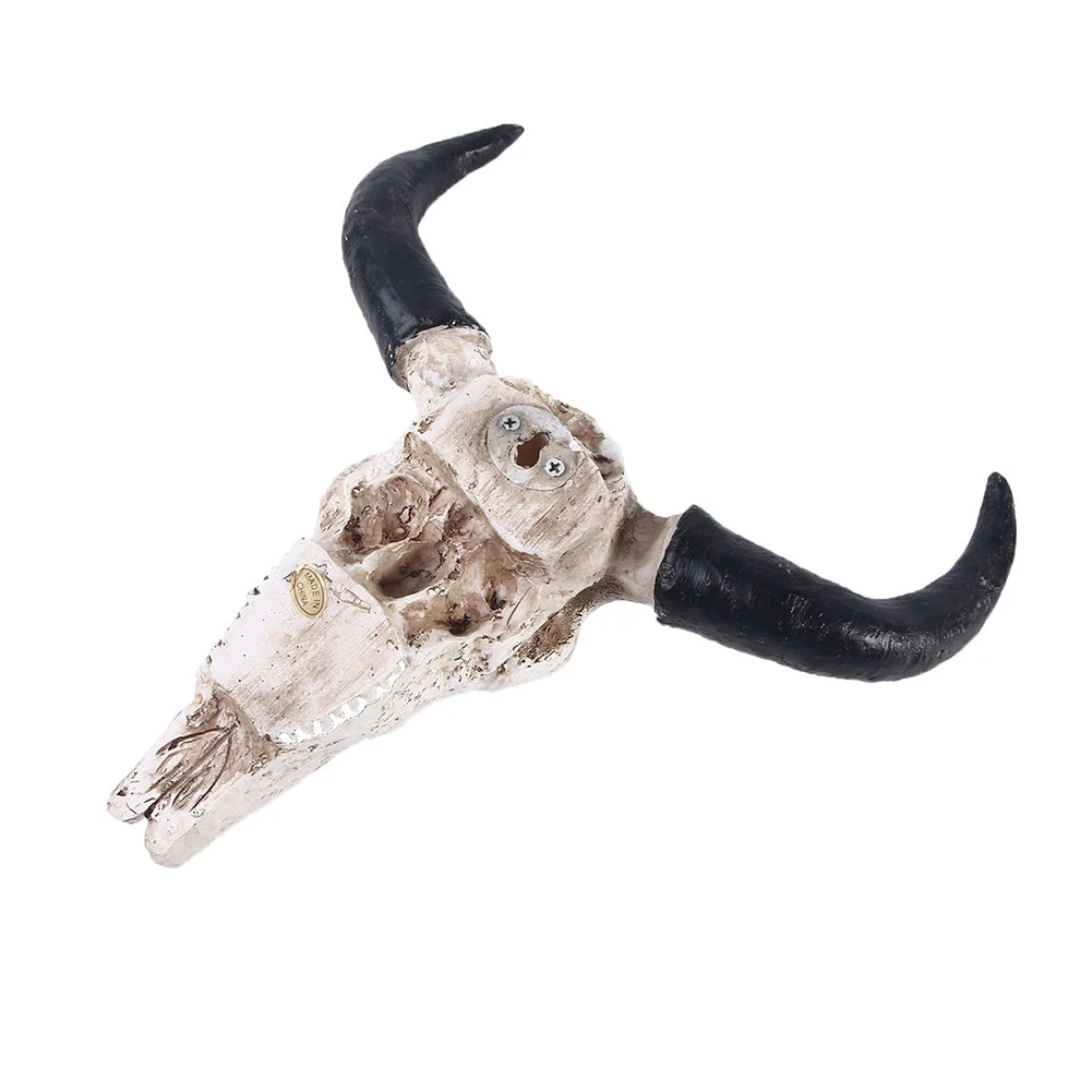 Resin 3D Animal Wildlife Horns Sculpture Longhorn Cow Skull Head Wall Decoration 3D Horns Sculpture Figurines Crafts