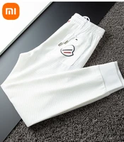 2022 xioami mijia summer mens ice silk pants thin trend stitching ninth casual pants slim fit leggings fast drying sports pants