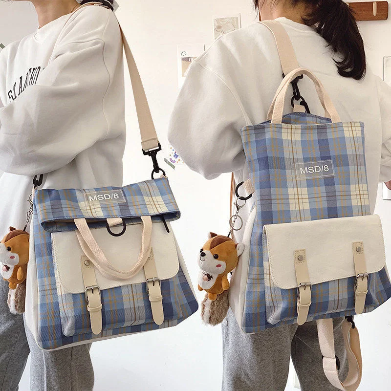 

Women's Messenger Bag Students' Class Bag Women Canvas Bag Large Capacity Backpack Multifunctional Bag Nylon Lattice Bag Handbag