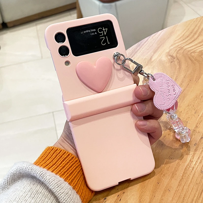 

Розовый чехол для телефона с браслетом Love для Samsung Galaxy Z, откидной Чехол с 3 ручками и цепочкой Z