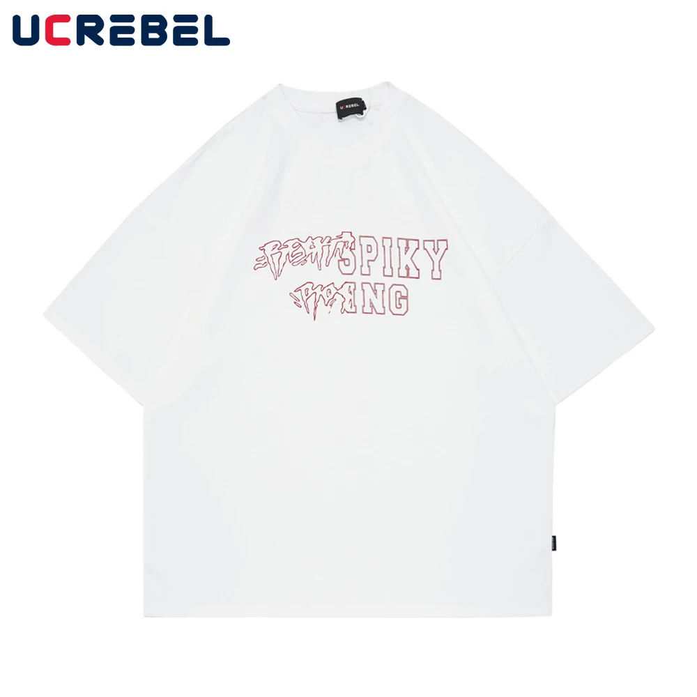 

Letter Print Short Sleeve T-shirt Mens Streetwear Pure Cotton Crew Neck Half-Sleeve Summer Casual Loose Cotton Tee Men