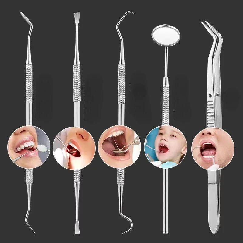 

Dental Tool Set Stainless Steel Mouth Mirror Probe Tooth Care Kit Instrument Tweezer Hoe Dentist Prepare Tools
