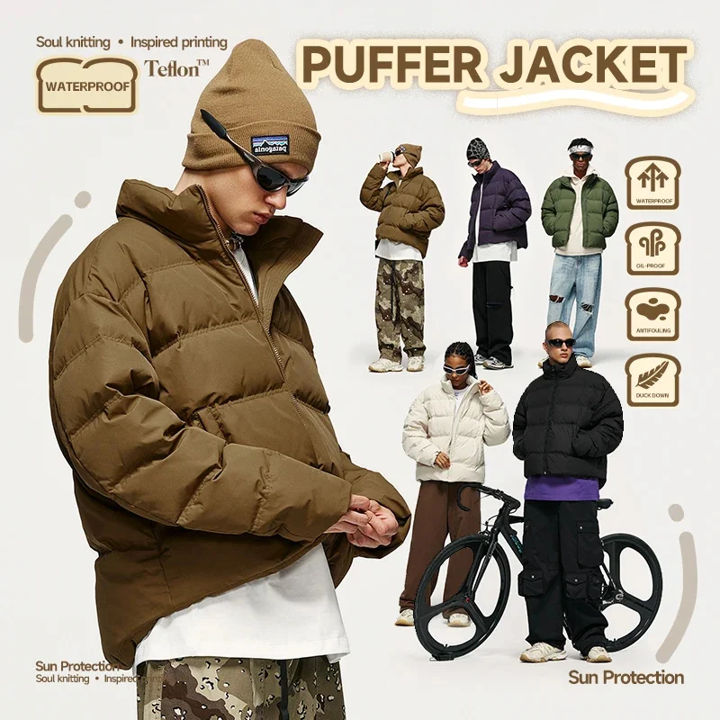 

Однотонная ветрозащитная укороченная куртка-пуховик унисекс, зимняя плотная короткая стильная куртка 70% на белом утином пуху, мужская верхняя одежда