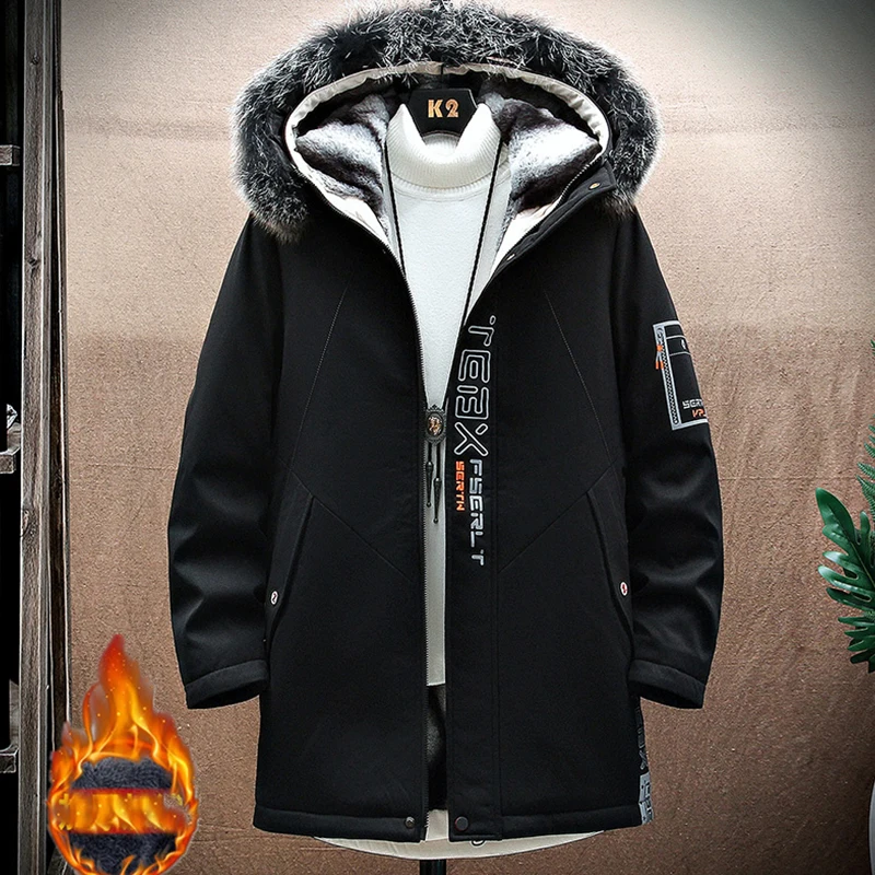 New 2022 Mens Casual Jacket Fashion Winter Outerwear Long Parkas Male Fur Trench Thick Overcoat Heated Jackets Cotton Warm Coats