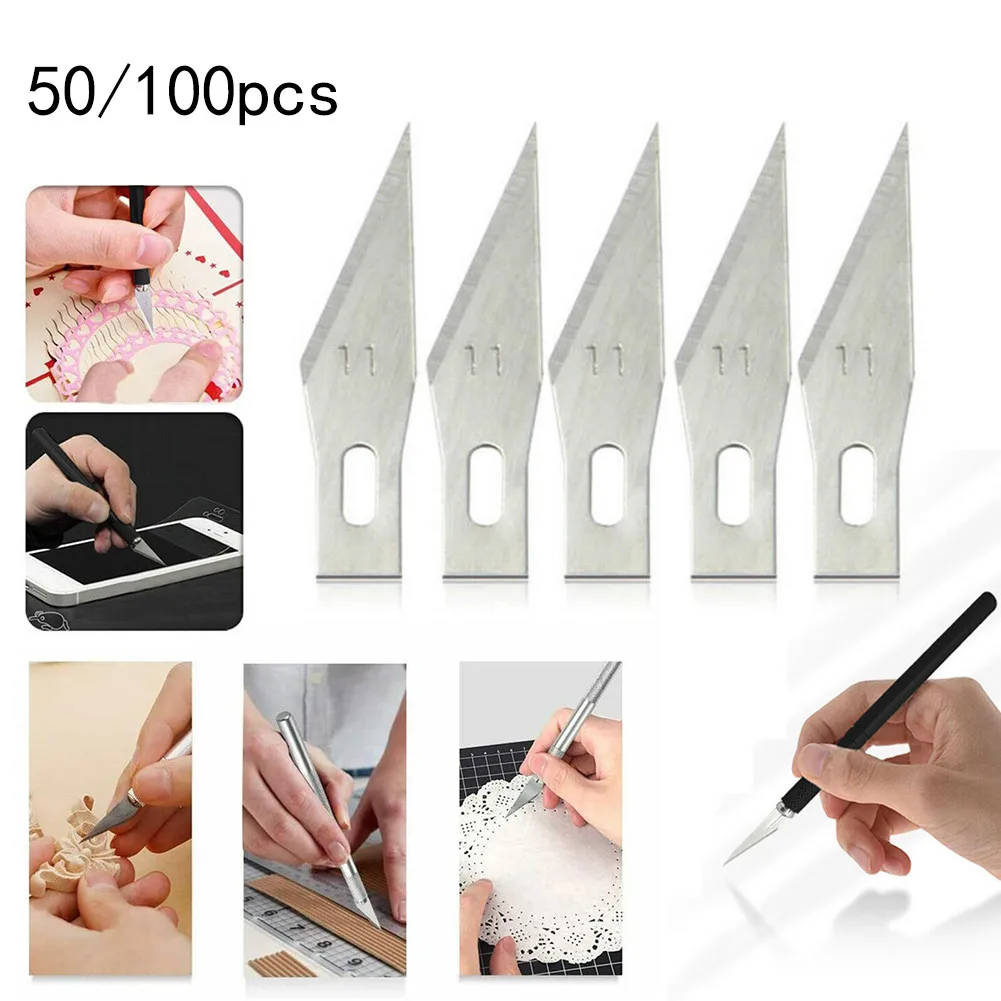 50/100 11# Blades Stainless Steel Engraving-Knife Blades Metal Blade  For X-Acto Exacto Tool SK5 Graver Hobby Style Multi Tool
