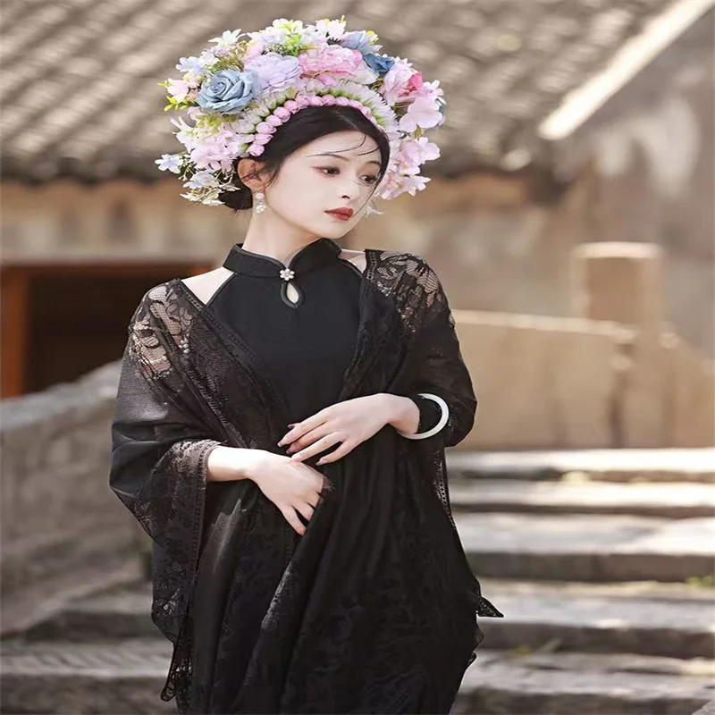 Кружевная шаль в китайском стиле для женщин Ципао Cheongsam вечерний винтажный