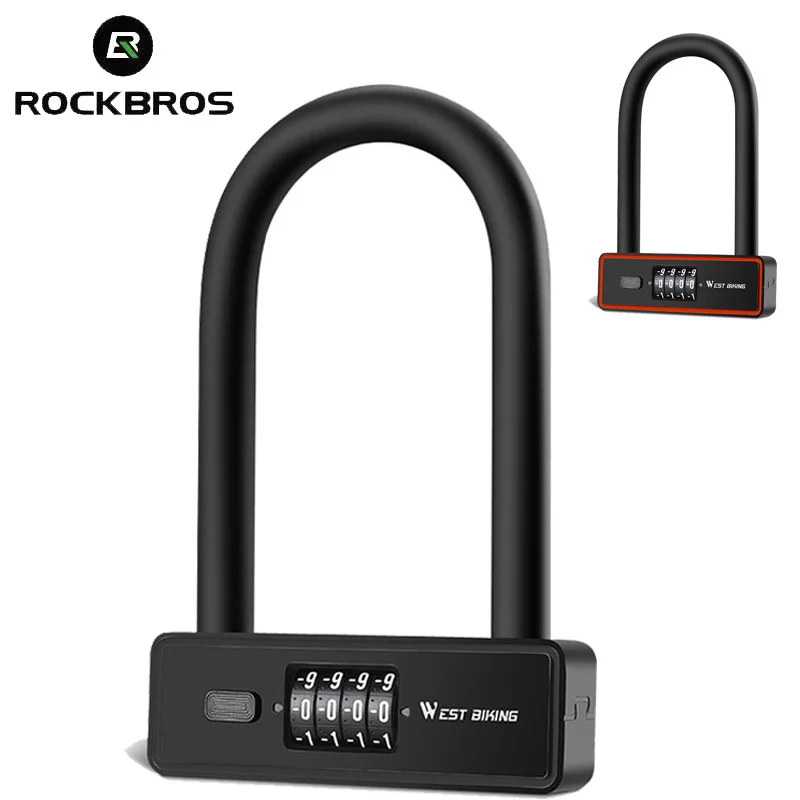 

WEST BIKING Combination Bike U Lock Anti-Theft Heavy Duty Padlock For Motorcycle E-Bike Door With Retrievable Password Keys
