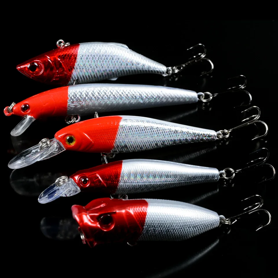 

5Pcs/Lot Red Color Minnow Fishing Lure Mix Set Isca Artifical Hard Bait Wobbler Sinking VIB Fishing Tackle Pesca