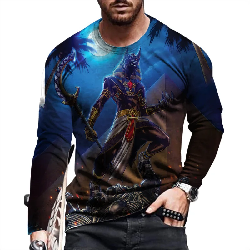

European and American popular men's leisure sports 3D digital printing T-shirt Street trend 3D printing long sleeve T-shirt s-6x