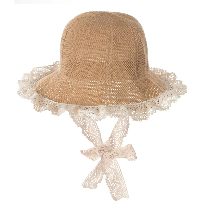 

NEW-Children's Hat Girls Knitted Sunscreen Sunshade Lace Hat Korean Foldable Summer Beach Hat