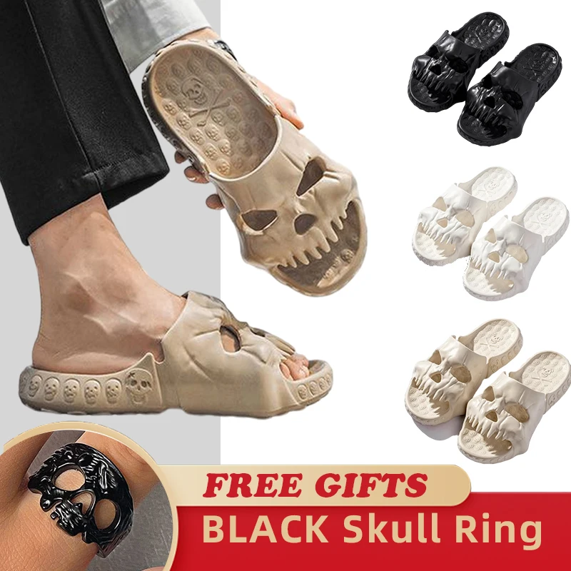 

New Personalized Skull Design Men Slippers 2023 Summer Outdoor Fun Novelty Slide Thick Sole Platform Beach Non-slip Women Sandal
