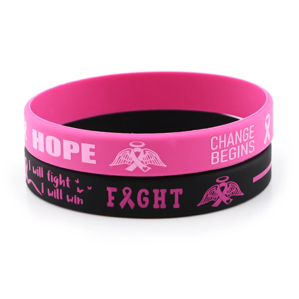 

Breast Cancer Awareness Pink Ribbon Women Bracelets on Hand Bangles With Designer Charms Jewelry Accessories Silicone