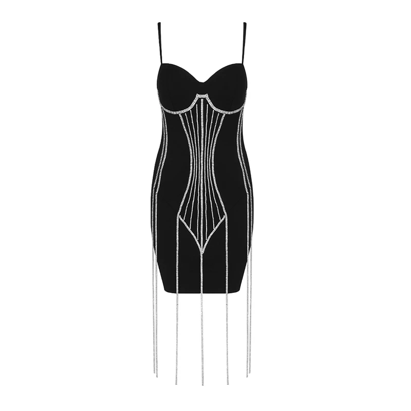 

Sexy Beading Spaghetti Strap Bandages Dress 2022 New Women Bodycon Clothes Sexy Club Party Mini Dress