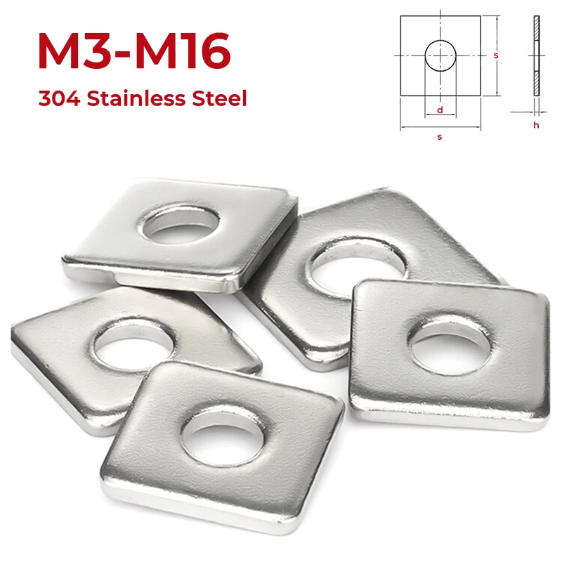 

M3 M4 M5 M6 M8 M10 M12 M14 M16 304 Stainless Steel Square Washers Curtain Wall With Square Pad Flat Gasket Pad