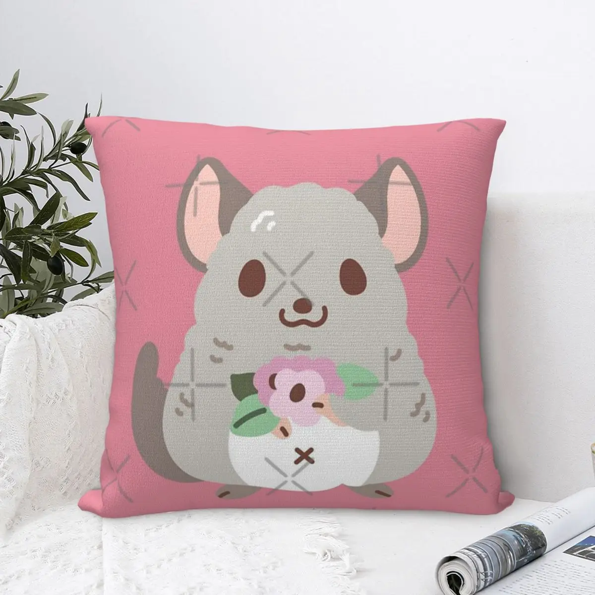 

Chinchilla And Flowers Pattern Pillow Case Pillow Cover Zipper For Bedroom Throw Pillows Pillow Covers Decorative