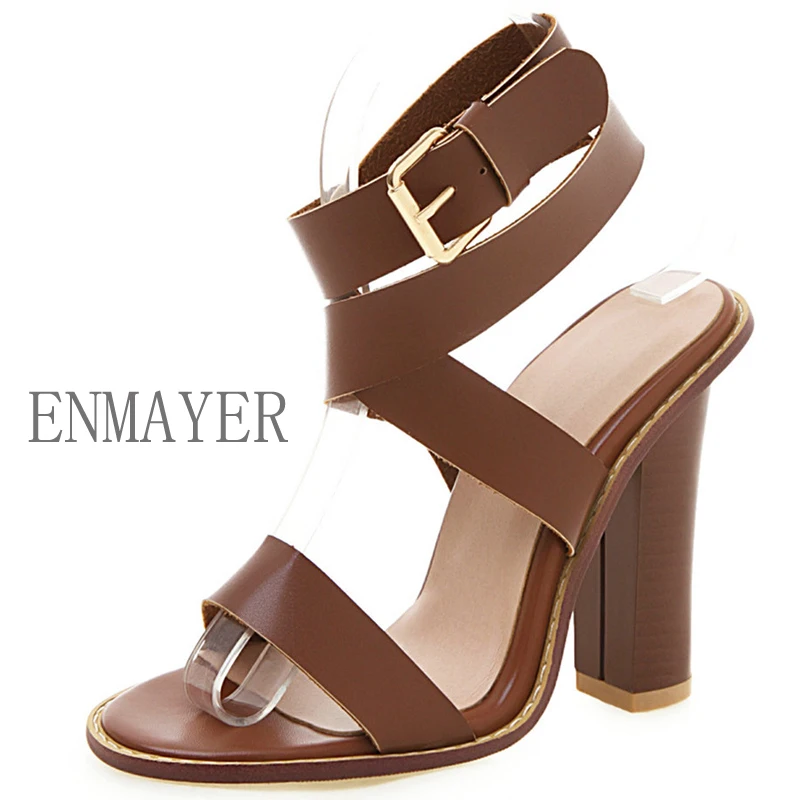 

Сандалии ENMAYER женские на высоком каблуке, босоножки большого размера 44 45 46 47 48, летняя обувь с двойной пряжкой, большие размеры 44 45 46