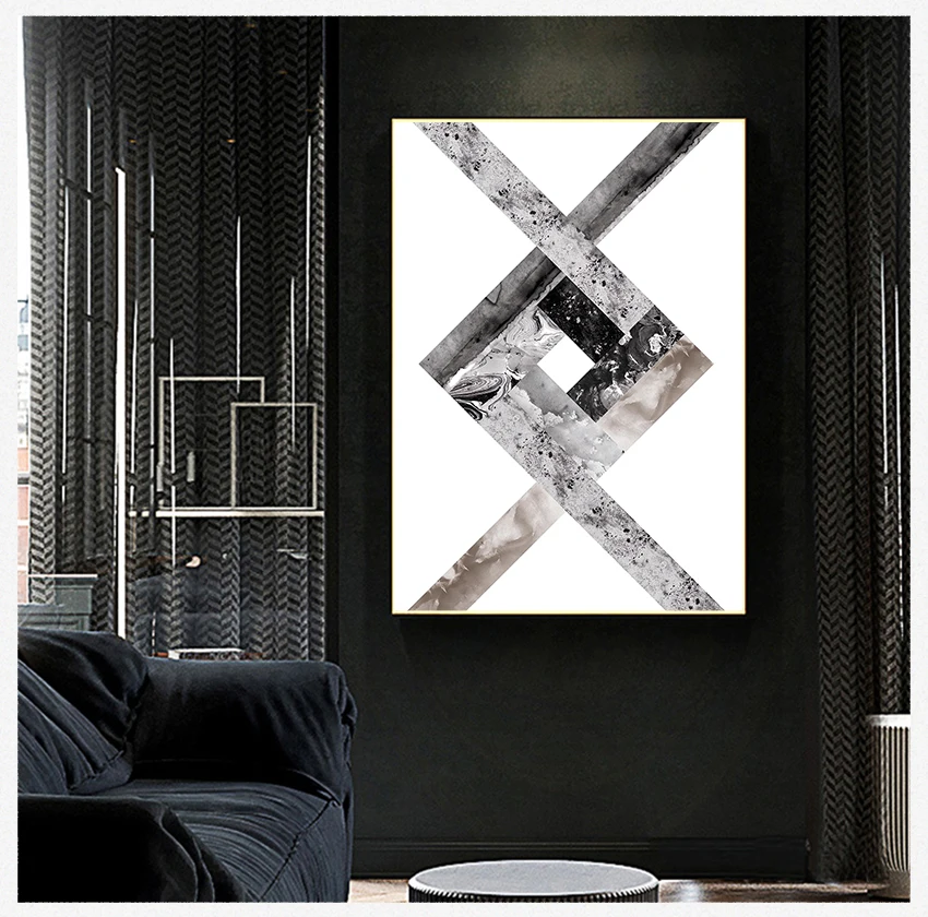 

Художественные картины на холсте для гостиной, декоративная картина без рамки, черно-белая Геометрическая фигурка, постеры в скандинавском стиле