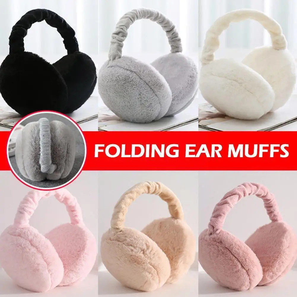 

Women Men Winter Warm Cute Faux Furry Earmuffs Headband Covers Windproof Color Foldable Ear Warmers Fluffy Outdoor R3Y4