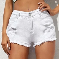 summer white denim shorts casual ripped button solid jean short womens clothing 2022 new fashion mid waist burr shorts cowgirl