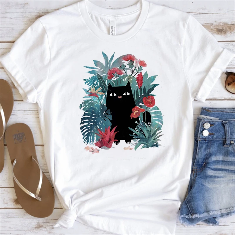 

New T-shirt Women Cute Cat Type Cactus Graphic Short Sleeve 90s Cute Ladies Printed Tee Summer Tshirt Clothes Camisetas De Mujer