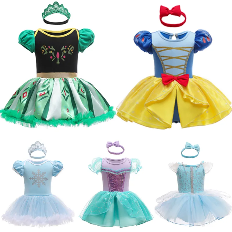 

Frozen Elsa Anna Baby Girls Princess Dress Short Sleeved Round Neck Pullover Romper Children Clothing Halloween Cosplay Costume