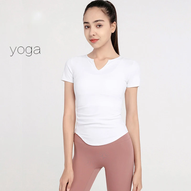 

New Yoga Tight Fit High Elasticity Casual Sports Top Short Sleeve Round Neck T-shirt Women's Fitness