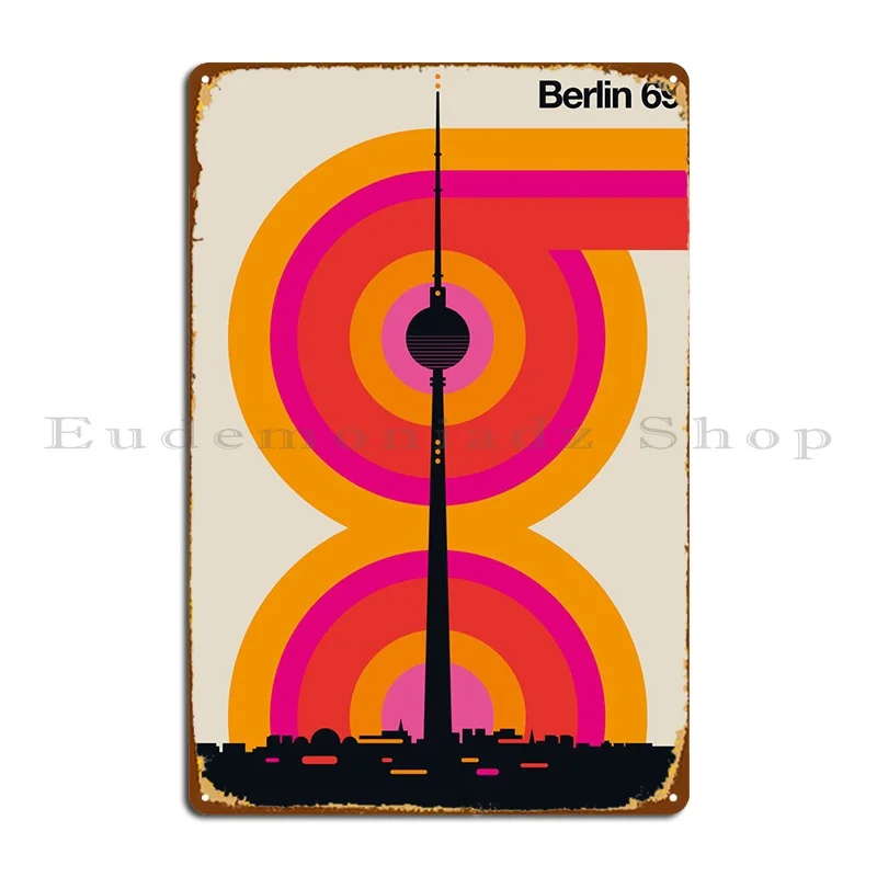 

Металлический плакат с табличкой в стиле Берлина 69, персонализированный постер с изображением кинотеатра, для гостиной